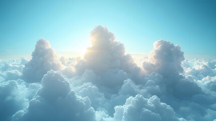 majestic cumulus cloud formation isolated against azure sky billowing white peaks catch golden sunlight creating dramatic shadows and highlights ethereal and dreamlike atmosphere