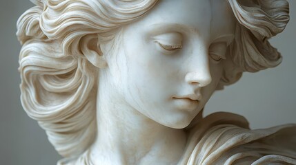 majestic marble statue of gaia earth goddess in renaissance style intricate details in flowing drapery and serene facial features warm golden light enhances the sculptures timeless beauty