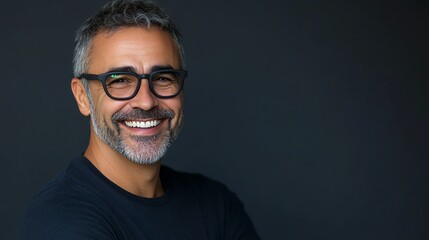 Fototapeta premium A man with gray hair and a beard smiles warmly at the camera.
