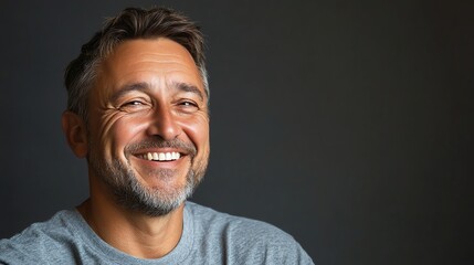 Obraz premium A man with gray hair and a beard smiles warmly at the camera.