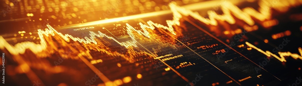 Poster dynamic financial chart with glowing lines showcasing market trends, ideal for investment and techno