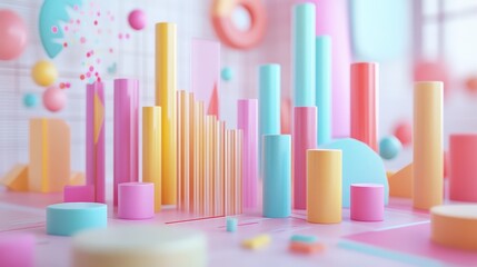 Obraz premium A colorful 3D abstract composition of geometric shapes and structures.