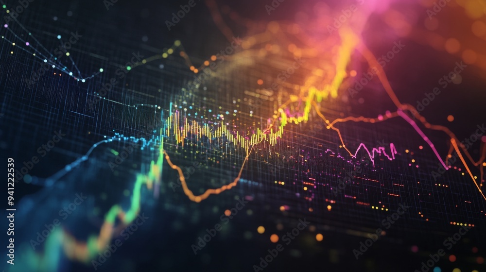 Leinwandbilder a detailed shot of a 3d surface graph with color gradients and data overlays, depicting complex fina