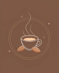 Obraz premium Coffee cup and coffee beans on brown background. illustration.
