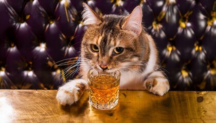 Naklejka premium バーでお酒を飲む猫