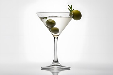 A classic martini in a chilled glass with an olive garnish on a white background, Ai Generated