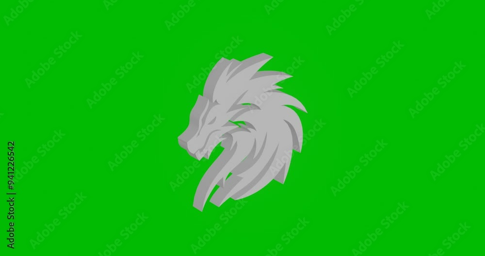 Poster animation of rotation of a white dragon's head symbol with shadow. simple and complex rotation. seam