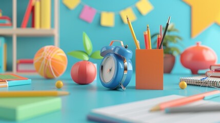Abstract Educational Design with Bright Graphics of Learning Tools and Classrooms