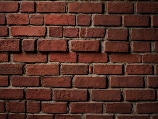 Obraz premium Detailed view of a brick wall, highlighting the uneven texture and rich red tones, perfect for a rustic or urban background.