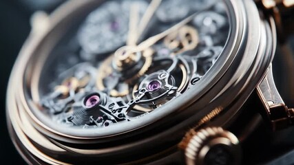 Close-up of an intricate luxury watch mechanism with detailed gears and components