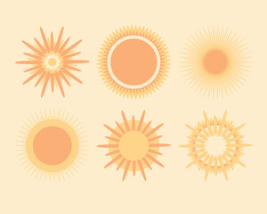 Set of sun isolated for design, summer solstice concept in boho style, flat vector stock illustration for sstksummer
