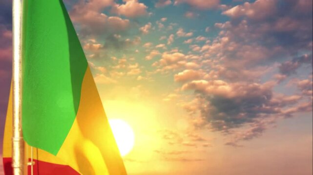 Mali waving flag on beautiful sundown background