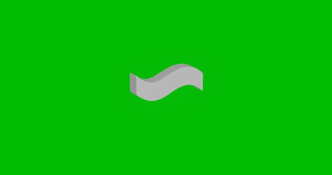 Animation of rotation of a white tilde symbol with shadow. Simple and complex rotation. Seamless looped 4k animation on green chroma key background