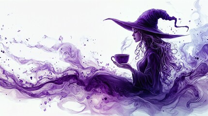 Mystical Witch Brewing Potion Purple Swirling Magic Steam Cup
