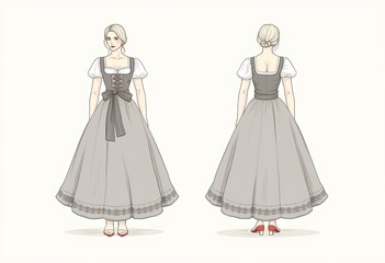 Women's Circle Skirt Flat Sketch: Front and Back View, Perfect for Pattern Making