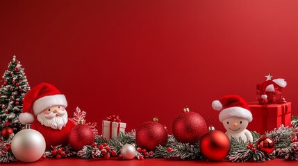red color background christmas element and characters concept wallpaper with copy and text space, 16:9
