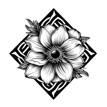 recommend clip art: Anemone flower very simple traditional tattoo flash styles illustration