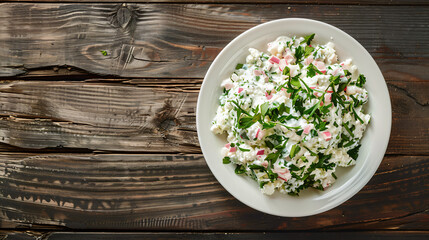 Healthy salad recipe: cottage cheese mixed with fresh herbs and radish slices