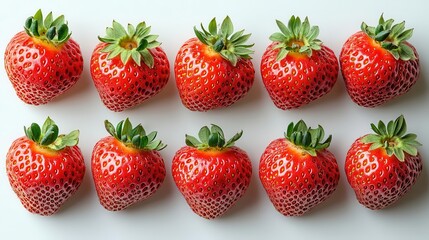 mouthwatering strawberry still life assortment of perfectly ripe juicy strawberries arranged artfully on a crisp white background showcasing their vibrant color and texture