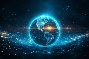 
 Global network concept : globe network connection, earth network,  digital world ,  cyber technology information exchange and telecommunication