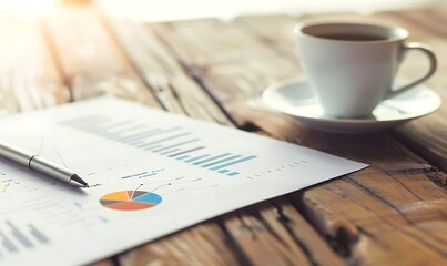 Company Annual Report with Infographics and Key Performance Indicators on Wooden Desk