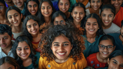 Obraz premium A group of young Indian females looking up with smiling faces