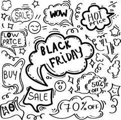 hand drawn doodle concept of discounts and black friday for designs of cards, banners and posters