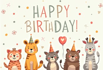 Fototapeta premium Vector Cartoon Animals Birthday Party Background
