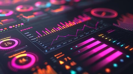 Digital Dashboard Displaying Sales Performance Metrics with Vibrant Graphs