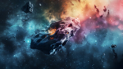 Fototapeta premium Asteroid Space Element Watercolor Style