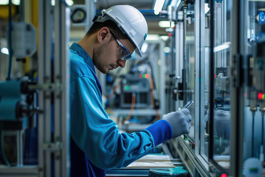 Worker assembles mobile phones at manufacturing company