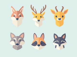 On a colored background, cute animals icons are illustrated in modern style.