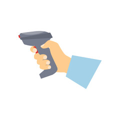 Barcode scanner. Hand holds scanner. Vector illustration. © Татьяна Кошелева