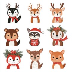 Fototapeta premium Cute forest animals. Set of cartoon kawaii wildlife animals