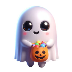 3D Cute Cartoon Ghost Holding a Candy Bag 