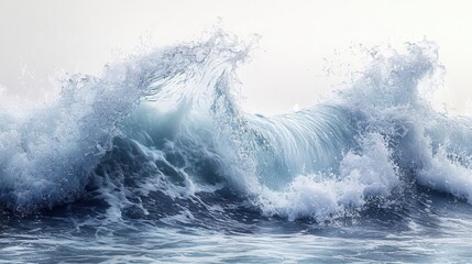 Naklejka premium powerful ocean wave curling with translucent aqua tones white foam crest suspended water droplets catching light isolated on pristine white background