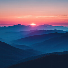 Obraz premium Serene Mountain Landscape at Sunset with Layers of Blue and Orange Hues