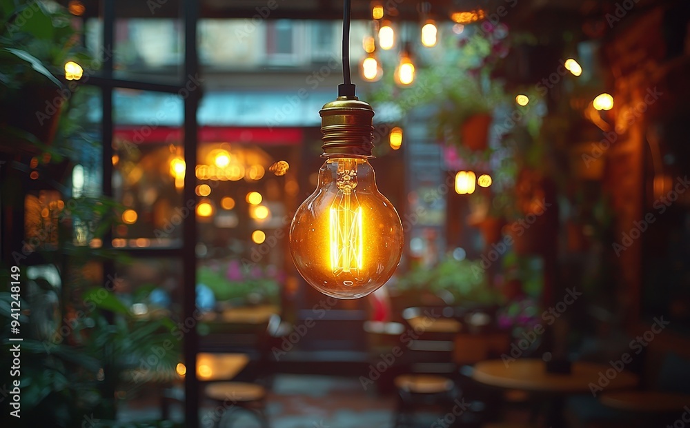 Aufkleber a closeup shot of a group of edison light bulbs illuminated in partial darkness