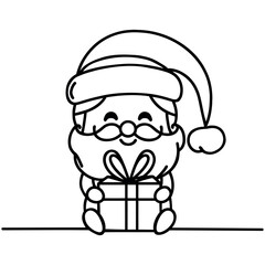 Continuous one single line drawing of cute Santa Claus. Linear stylized. Vector illustration