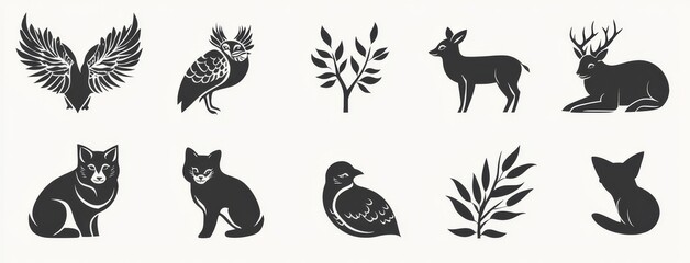 Set of 40 filled animals icons on white background such as cougar, prawn, alpaca, cheetah, rat, cottonmouth, and elk.