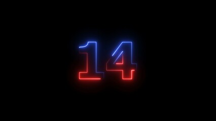 Abstract neon countdown 14 number text background illustration.