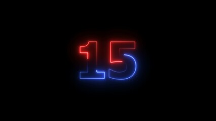 Abstract neon countdown 15 number text background illustration.