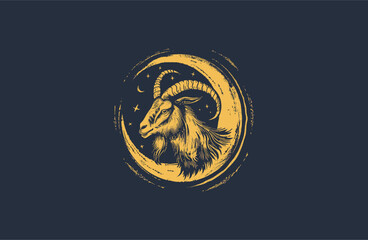 Fototapeta premium Goat moon logo style icon design template flat vector