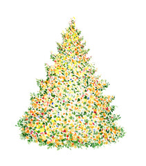 Christmas tree isolated on white.  Watercolor illustration.