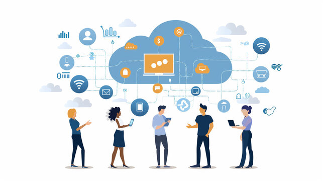 A Business Communication Themed Picture: Digitalization, Cybersecurity, Cloud Computing, Web Service, SAAS, IT