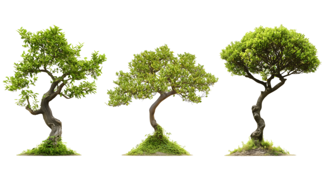 bonsai trees in different shapes isolated png transparent background