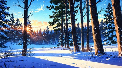 peaceful snow covered landscape with gently falling snow background