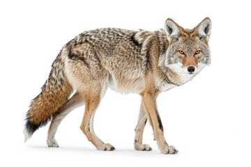 Obraz premium A solitary coyote stands amidst the snowy landscape