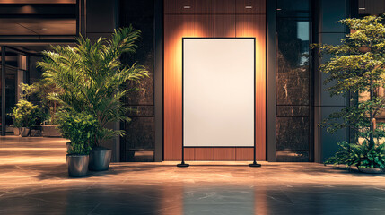 A conference entrance, a blank billboard is there for mock-up.