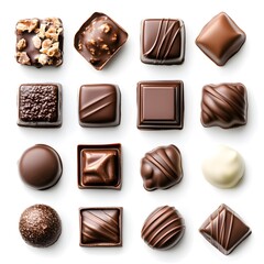 Obraz premium Knolling illustration of a chocolate bar on a white background, featuring a clean and organized layout in clip art style.